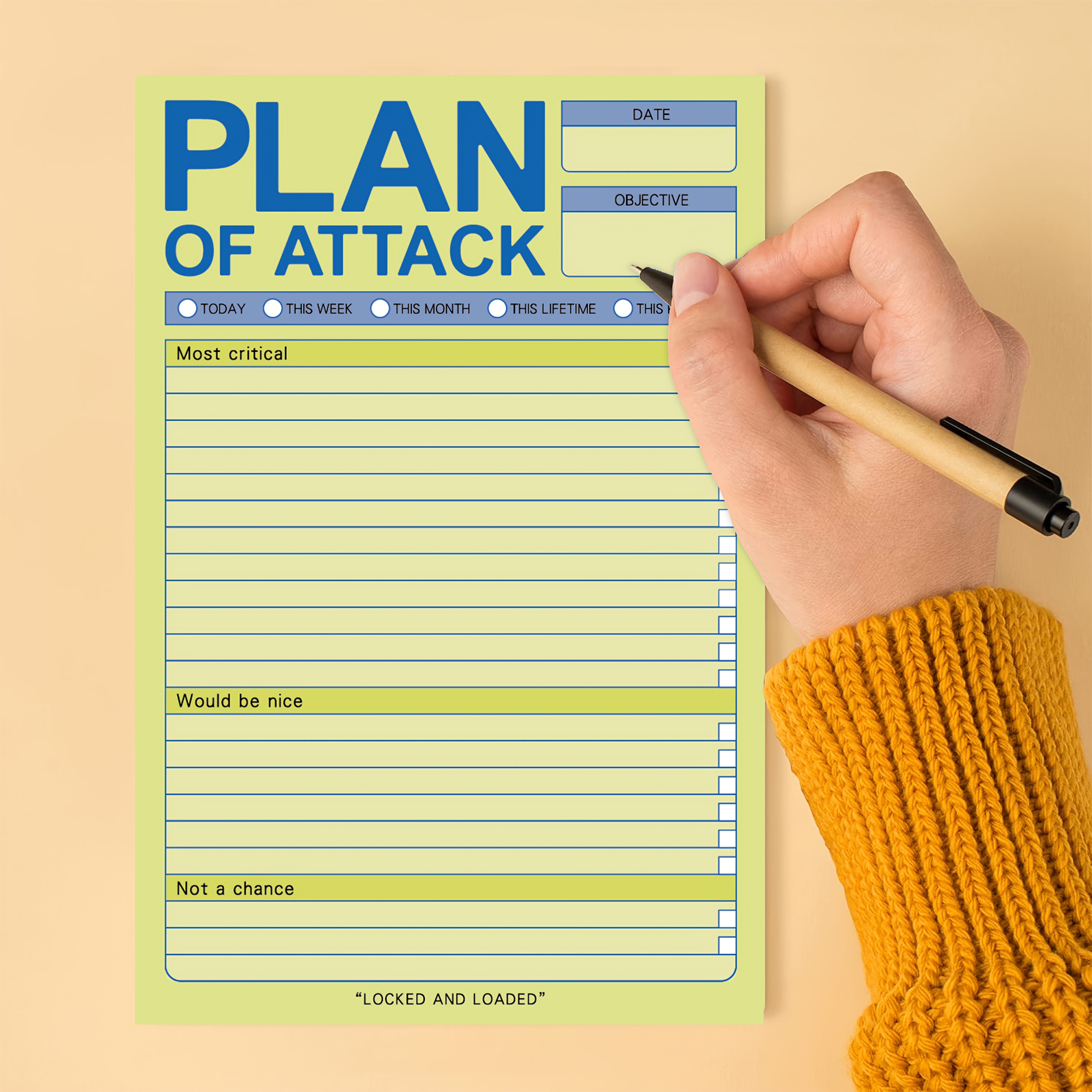 Plan of Attack Daily Planner Notepad - English Language Adult To-Do List for Maximum Productivity, Goal-Oriented Task Management