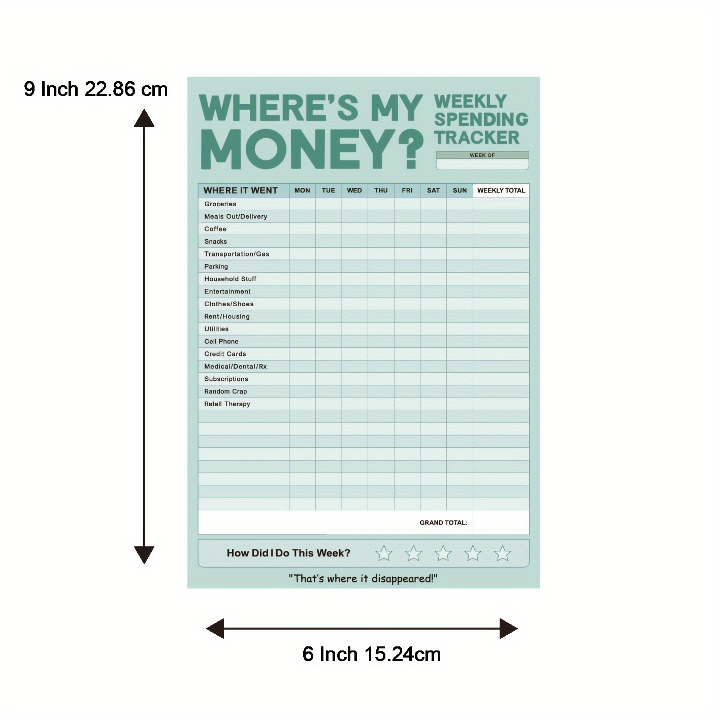Weekly Money Tracker Notepad - 6x9 Inch Budgeting & Spending Journal with Soft Cover Binding, Monthly Savings Helper Pad