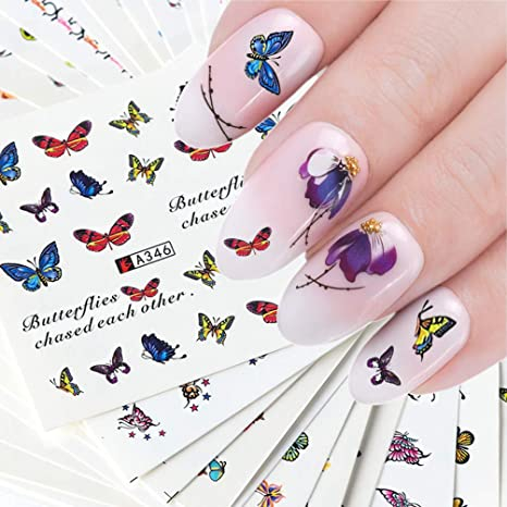 Custom Beautiful Flowers Butterfly Feathers Colorful Transfer Sticker Designers Nails Art Stickers Manicure for Women Girl Decor