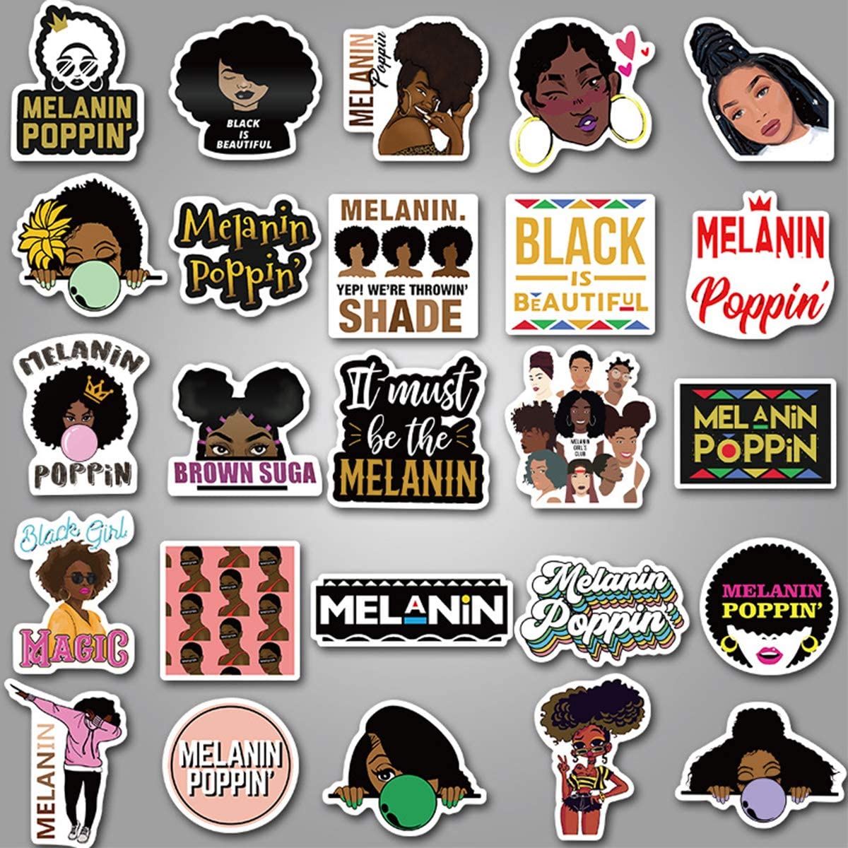 Inspirational Black Girl Melanin Poppin Stickers 50PCS for Laptop Waterproof Durable Trendy PVC Laptop Decal Sticker