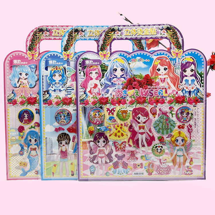Girls Cartoon Princess Dress Up Stickers, Custom Pink Cute 3d Puffy Sticker Activity Books for Kids