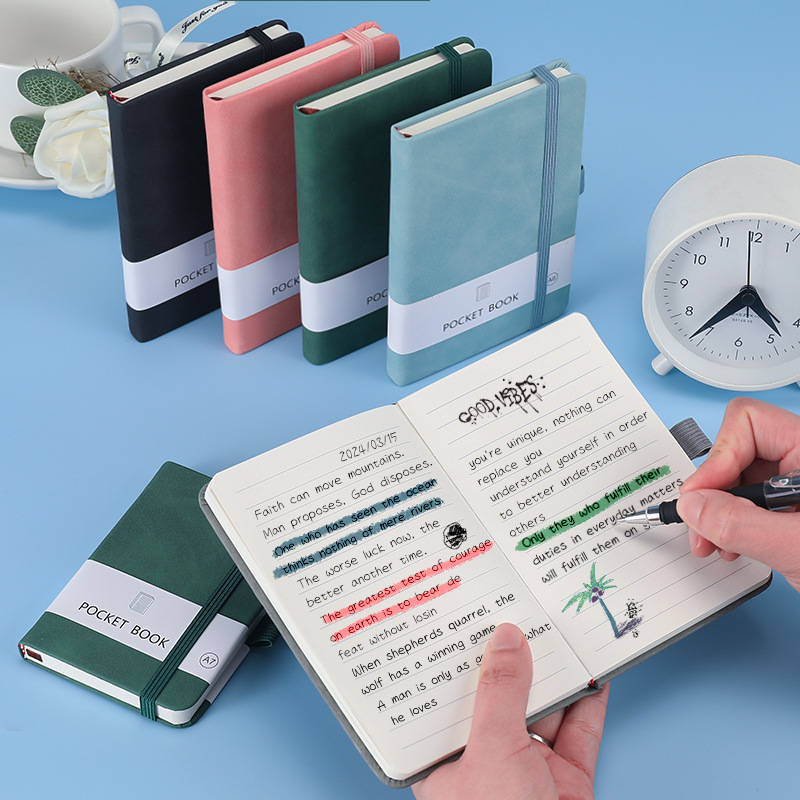 Business Custom Logo A5 A6 A7 Lined Journal Notebook with Elastic Strap, Pocket Notebook