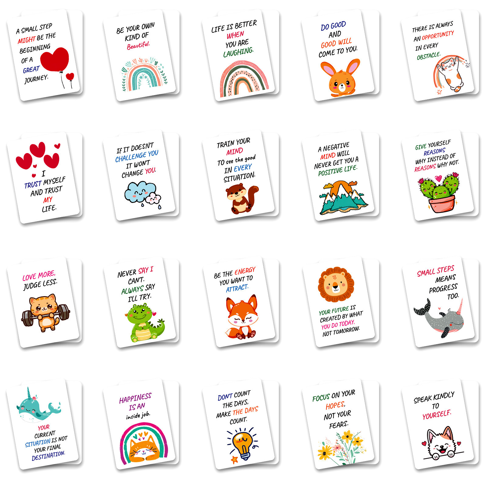50 Unique Inspirational Cards Cute Motivational Kindness Mini Note Cards with Encouragement Quotes Daily Affirmations for Kids
