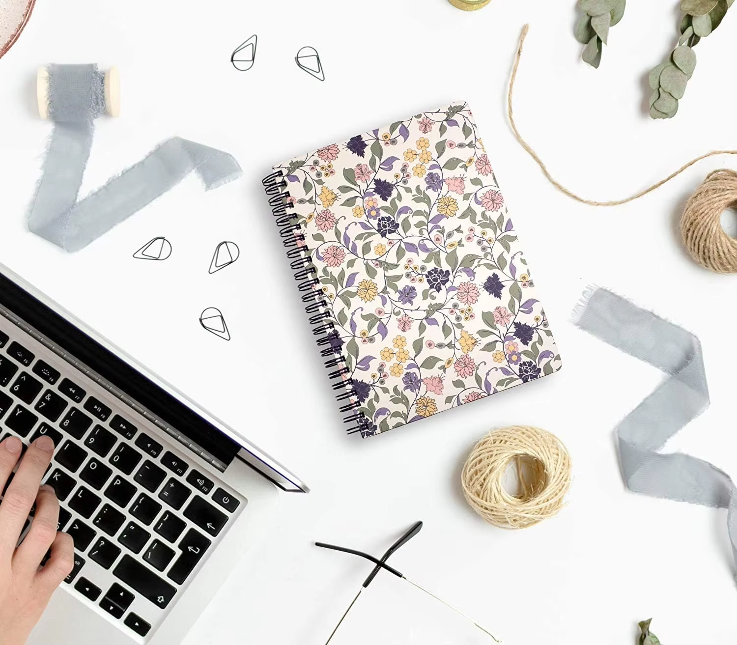 Cute Floral Spiral Notebook Journal with Durable Hardcover for Student Writing