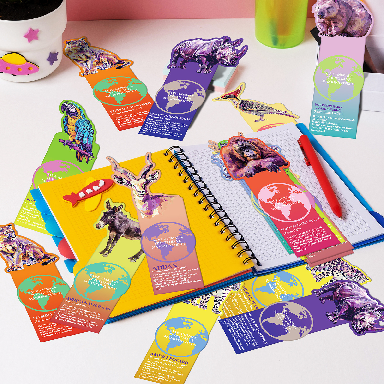 Custom Printing Vivid Cute Colorful Book Mark Inspirational Save Animal Bulk Bookmarks for Kids