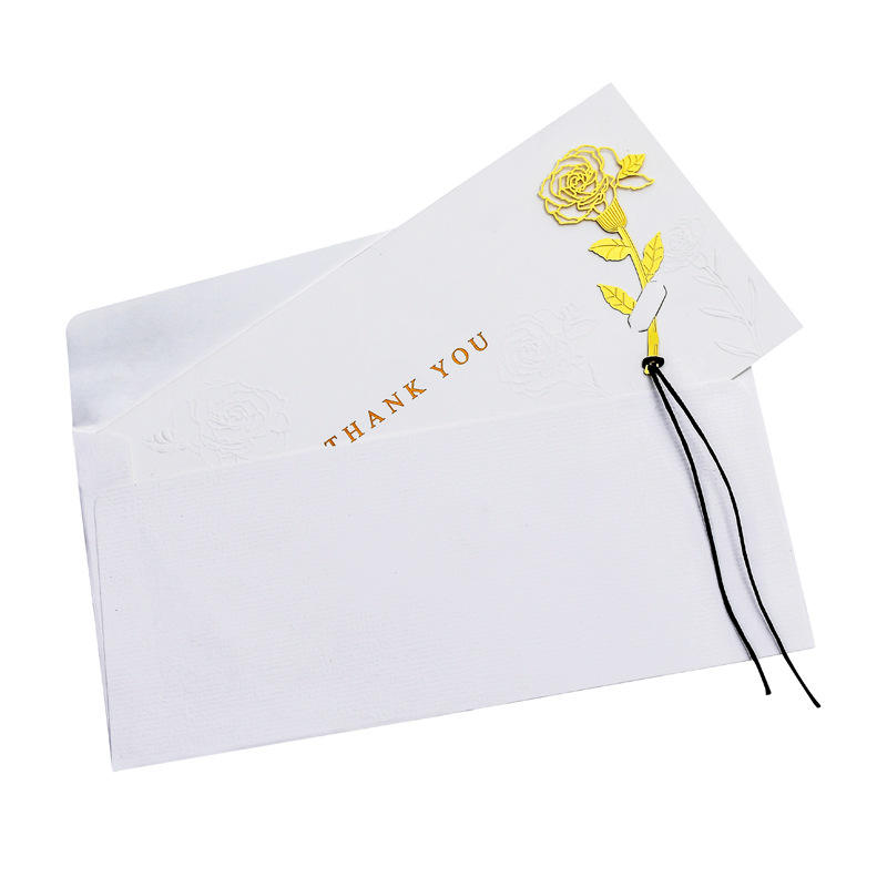 Eco Friendly Embossing Unique Thank You Card with Rose Bookmark for Greeting