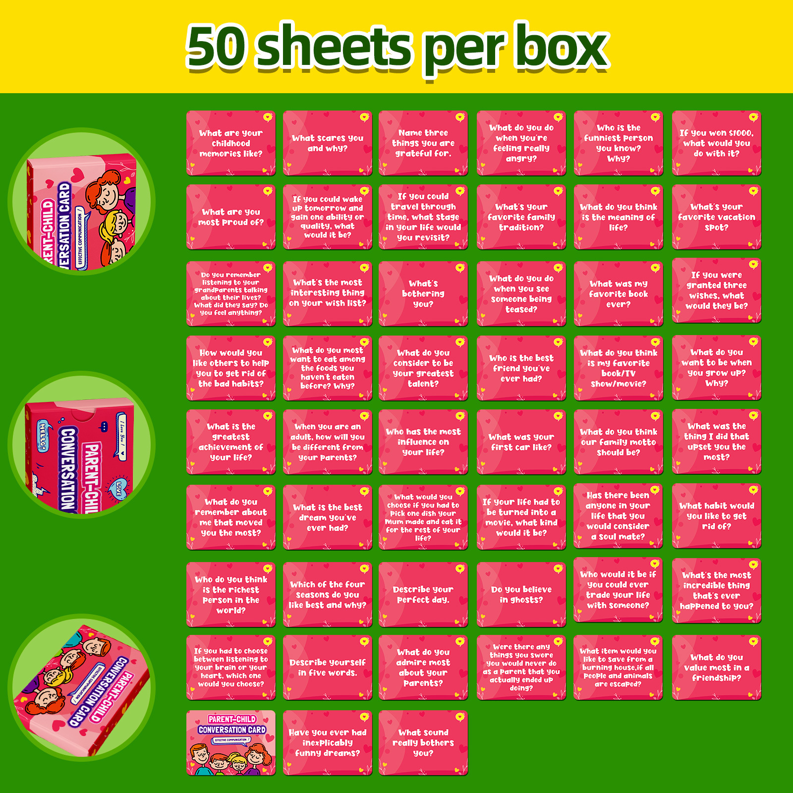 Custom 50 Fun Conversation Question Cards Double-sided Family Conversation Cards for Kids & Parents