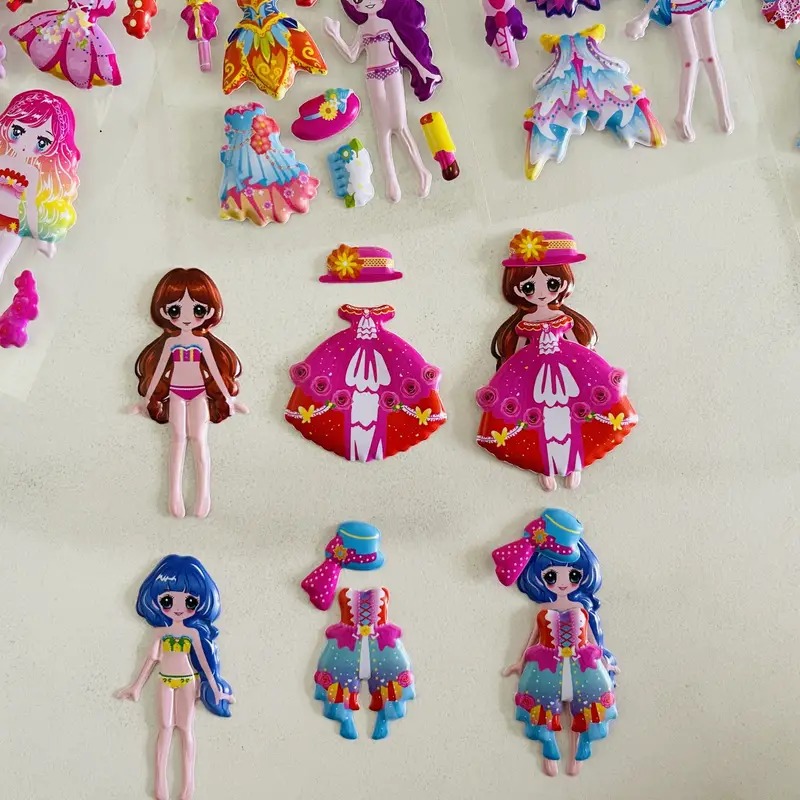 Adorable 3D Cartoon Dress-Up Girl Puffy Stickers for Toddlers, Bulk Sticker Sheets DIY Decorative Stickers for Kids' Rooms