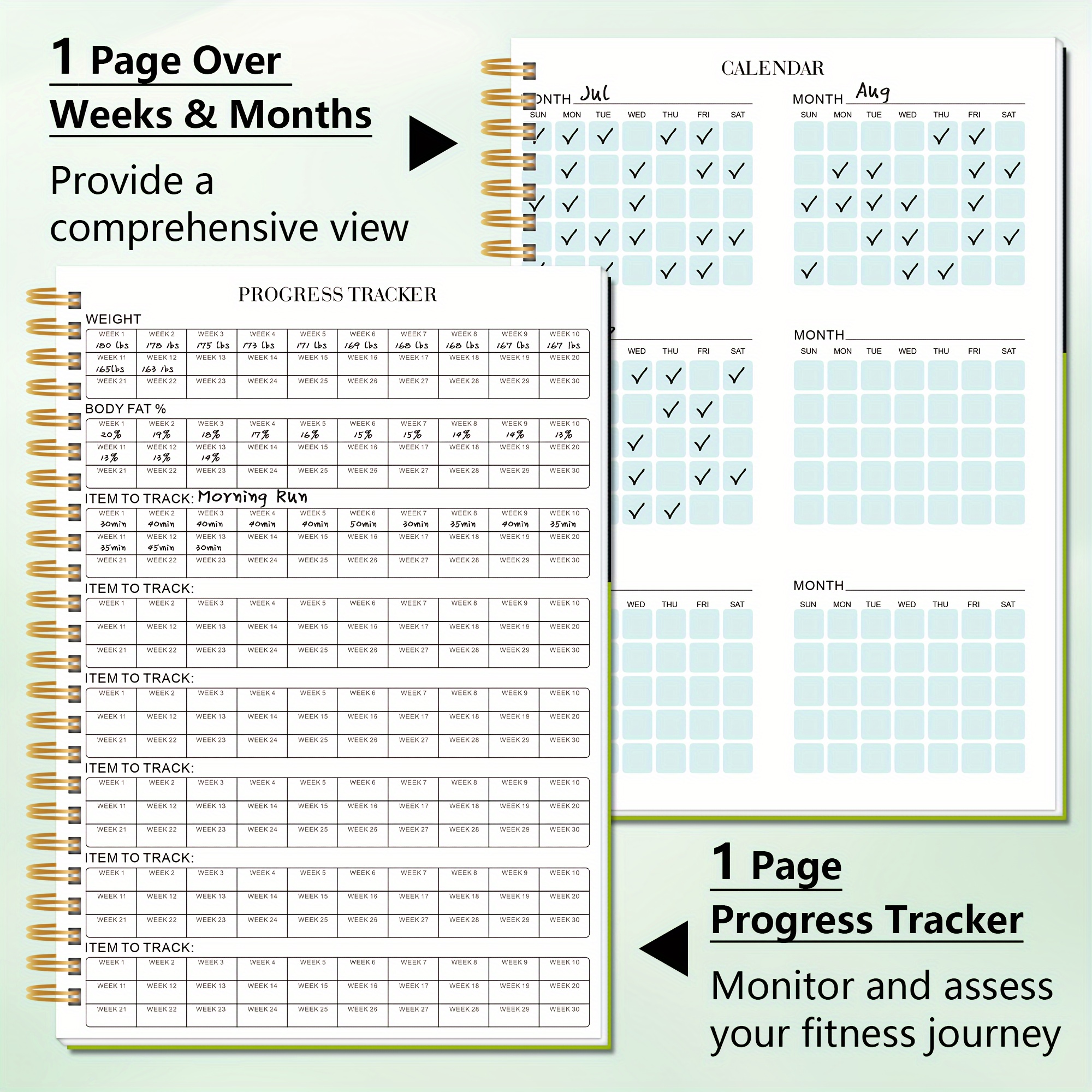 Spiral-Bound Laminated Cover A5 Spiral-Bound Fitness Planner Workout Journal Wellness Journal Notebook for Tracking Fitness