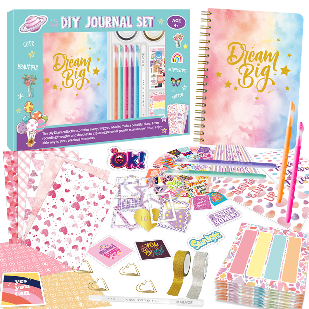 2025 Customized DIY Pen And Journal Set for Tween & Teen Girls Journaling Art Crafts Kit with Thin Stickers Scrapbook Set