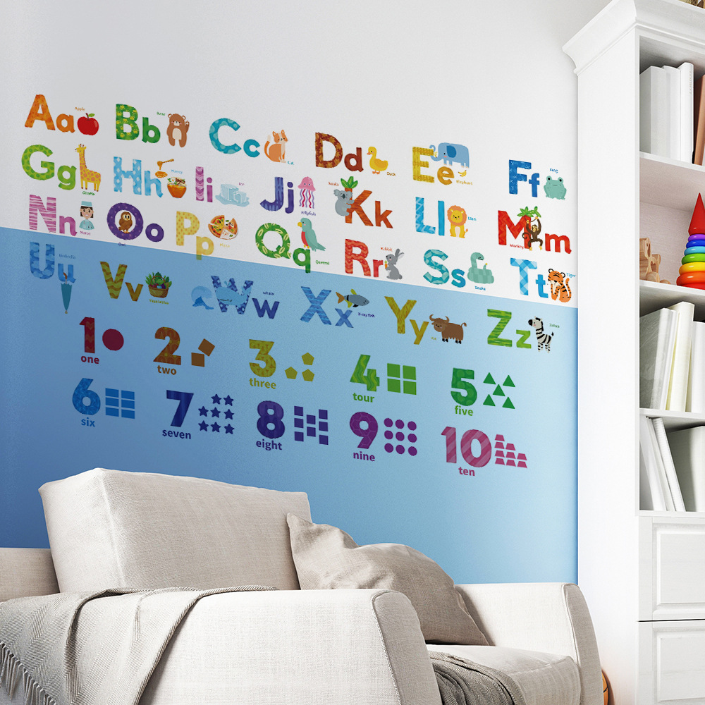 Colourful Animal Alphabet ABC Kids Wall Stickers Wall Decals Peel And Stick Removable Wall Stickers for Kids Nursery Bedroom