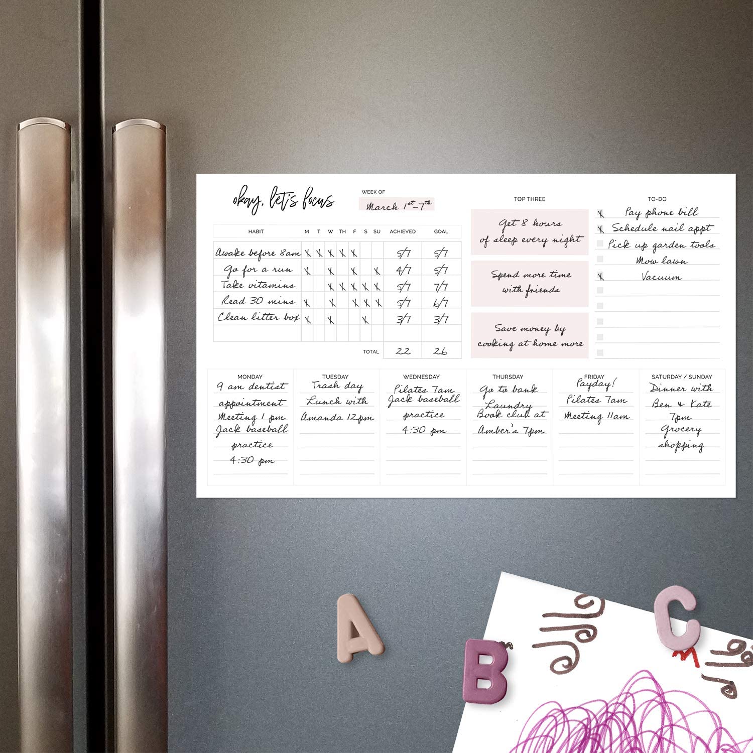 Weekly Planner Sticky Personalized Notepad 10" X 6"