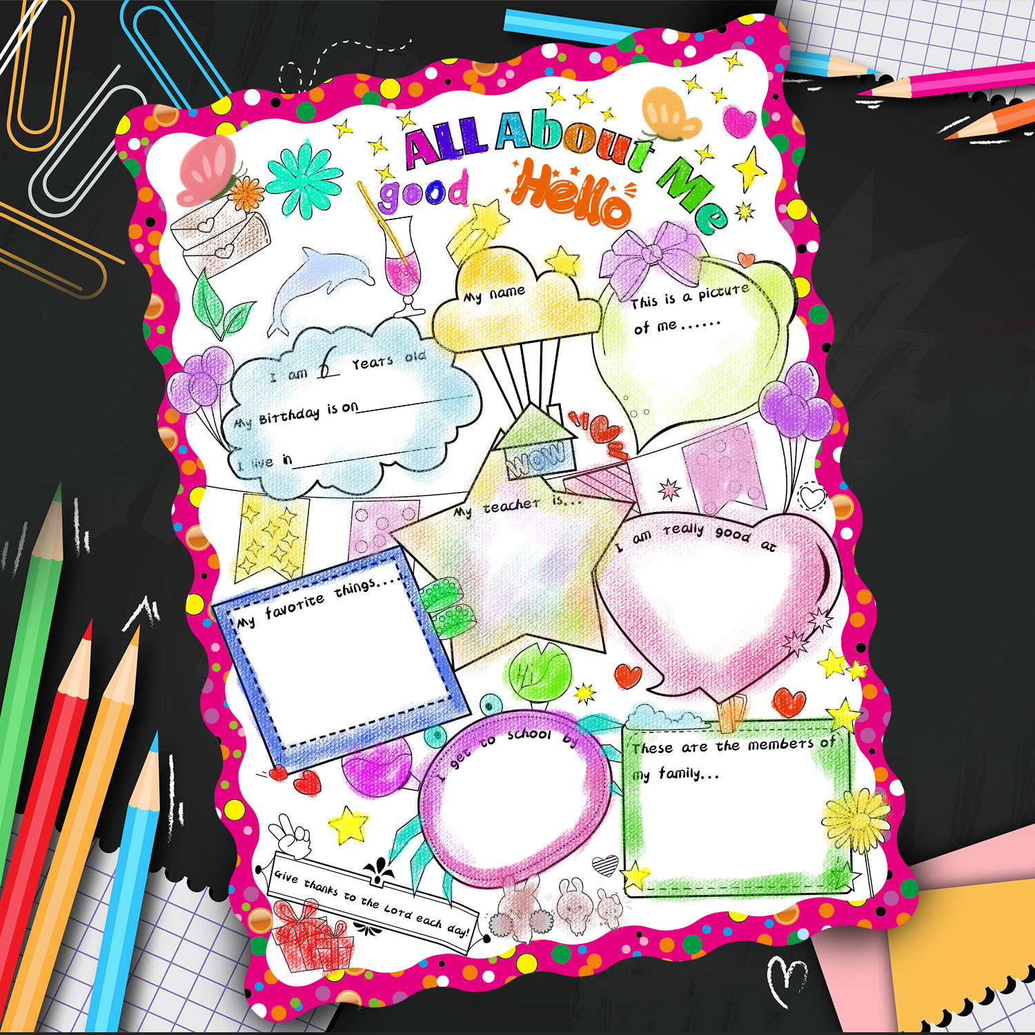 Kid DIY Coloring Big Write-and-Read Learning Posters Read All About Me Fill in Posters For Elementary Classroom School Supplies