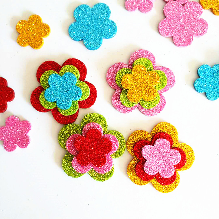 EVA Foam Puffy Die Cut Rainbow Glitter Stickers Sparkle Flower Shaped Decoration
