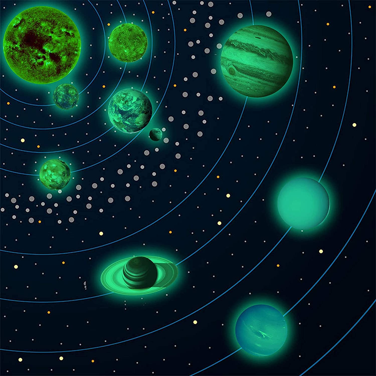 3D Self-Adhesive Glow in The Dark Nine Planet Solar System Glowing Stickers 
