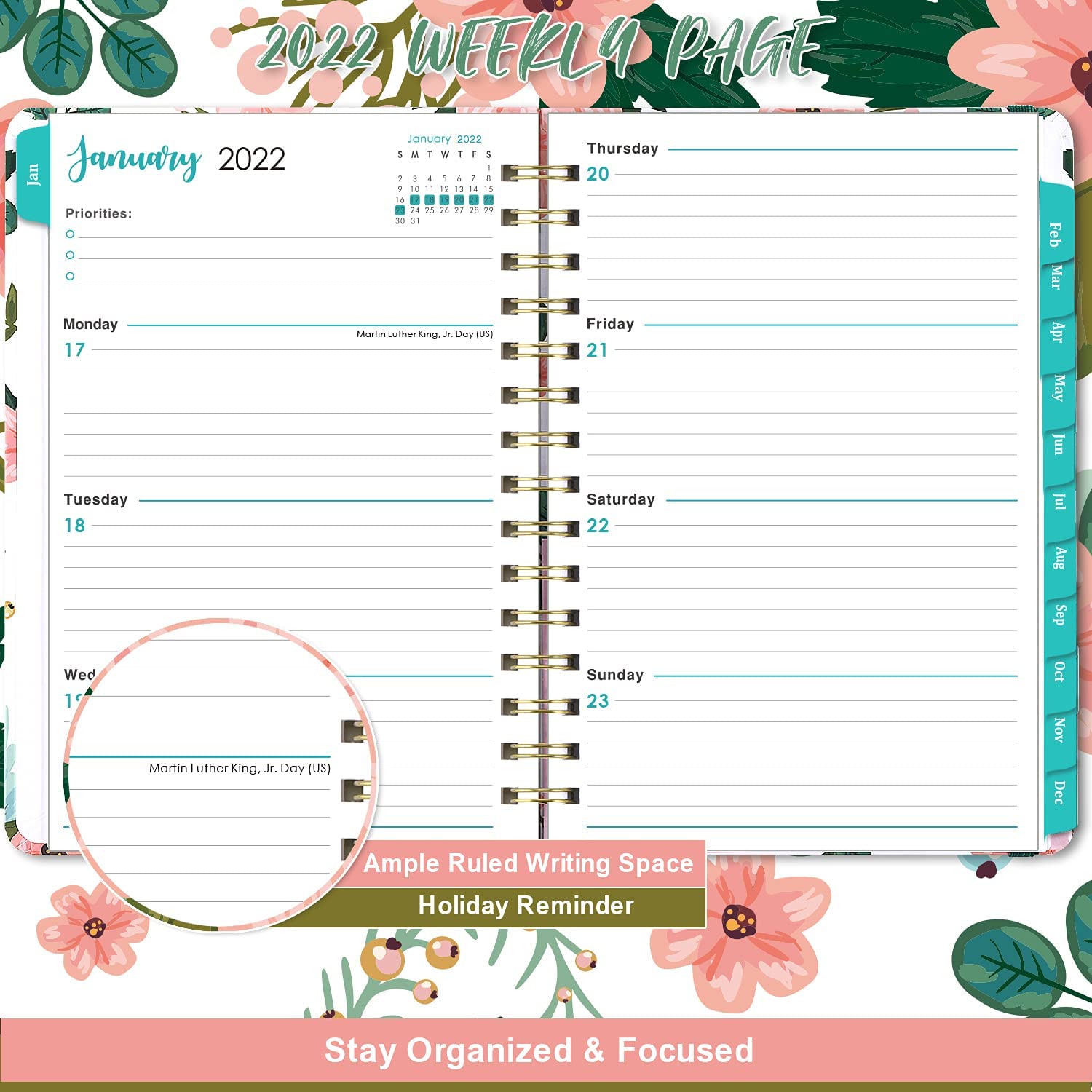 2022 Weekly Monthly Planner Flexible Hardcover Notebook