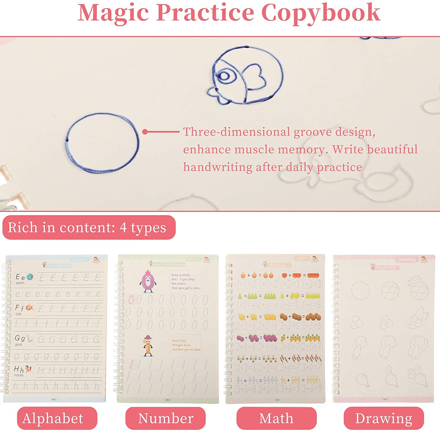 Magic Practice Copybook Kids Reusable Calligraphy Book Handwriting