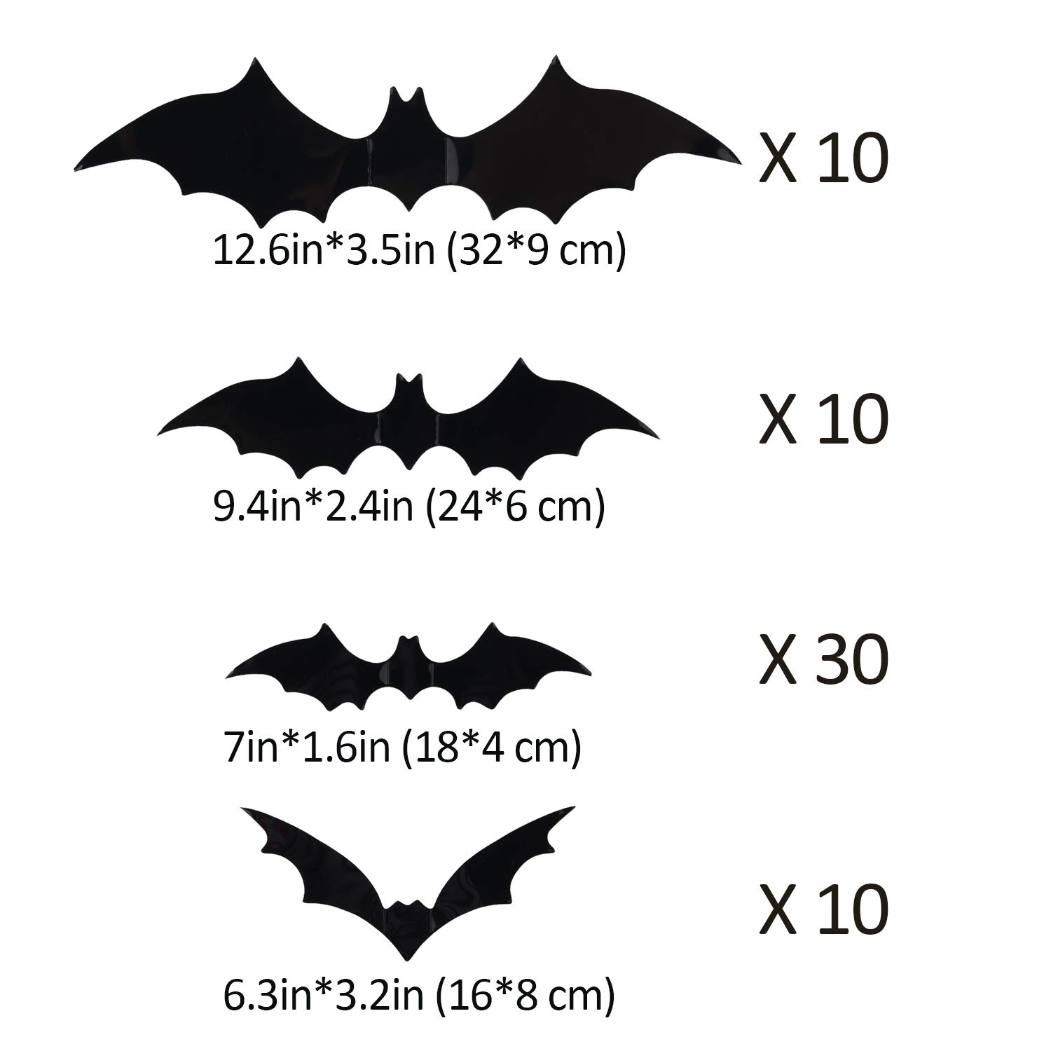 Halloween Bats Decoration, 4 Different Sizes Realistic PVC Black 3D Scary Bat Sticker