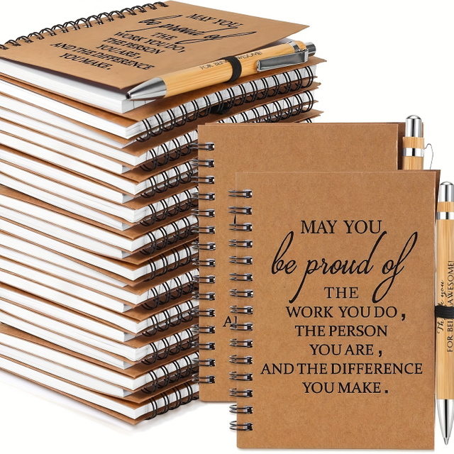 Mini Spiral Kraft Inspirational Notebook Employee Appreciation Gift Set with Ballpoint Pen