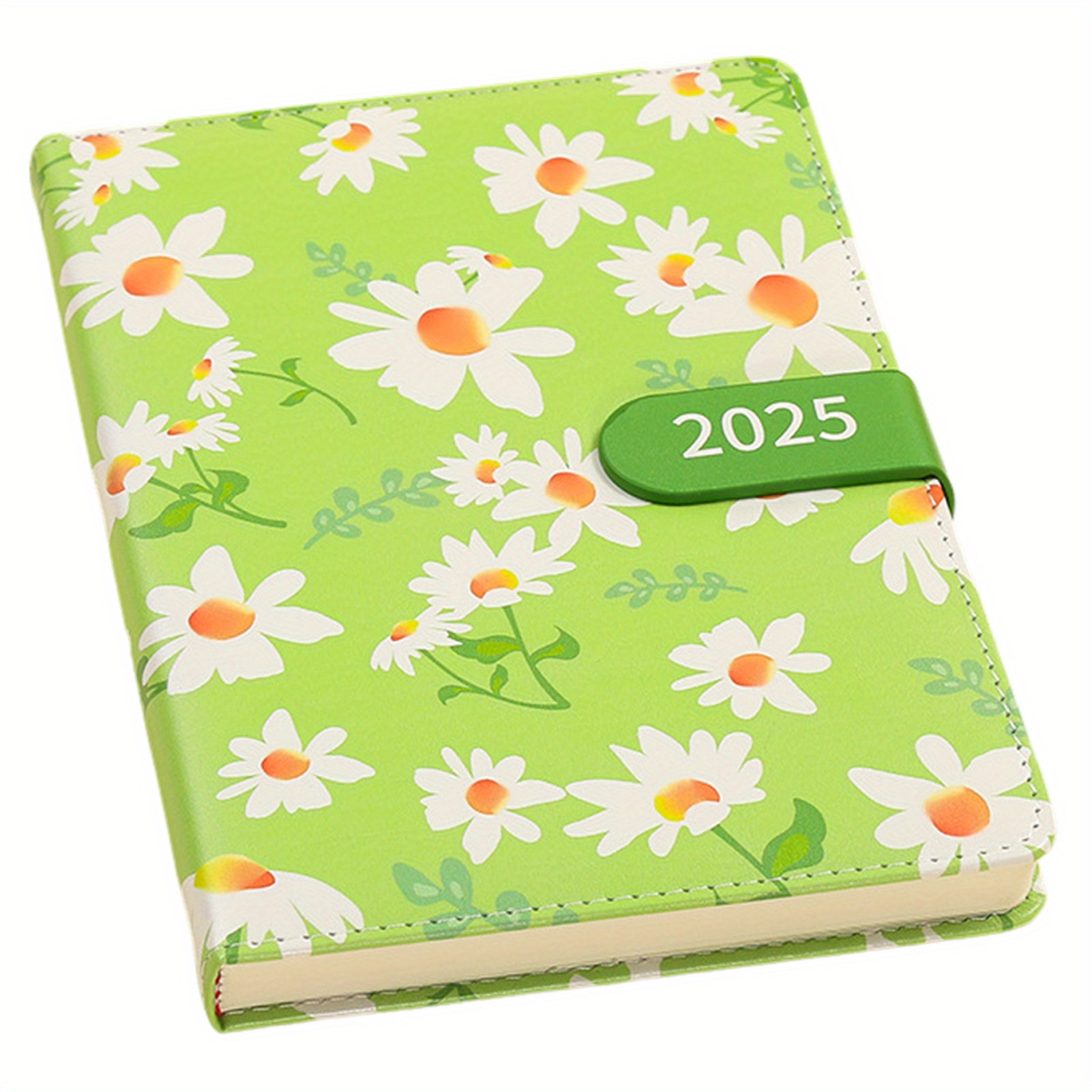 2025 Leather Floral Daily Planner Notebook with Flower Pattern, Daily Organizer Notebook with Button