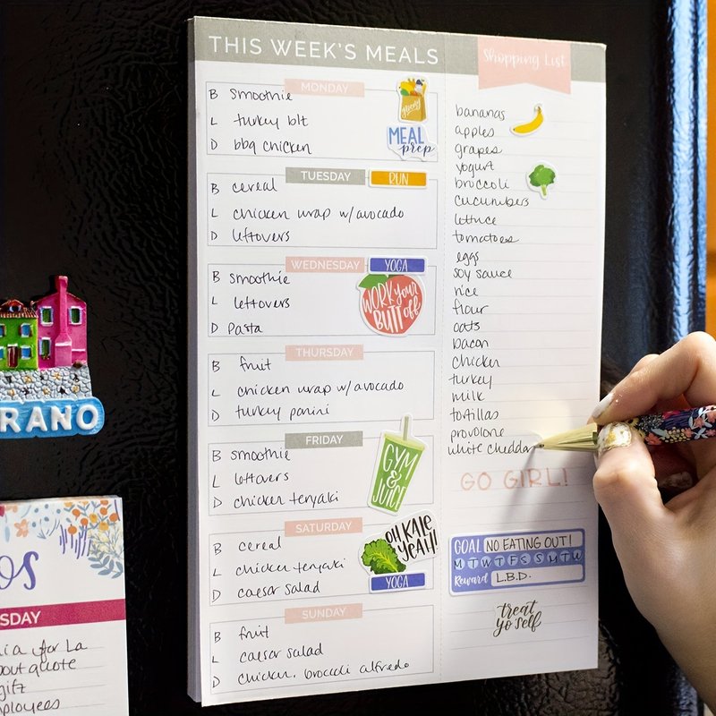 Weekly Meal Planning Pad with Grocery List 60 Sheets Tear-Off Menu Planner, Hardcover Paper Cover Personal Organizer