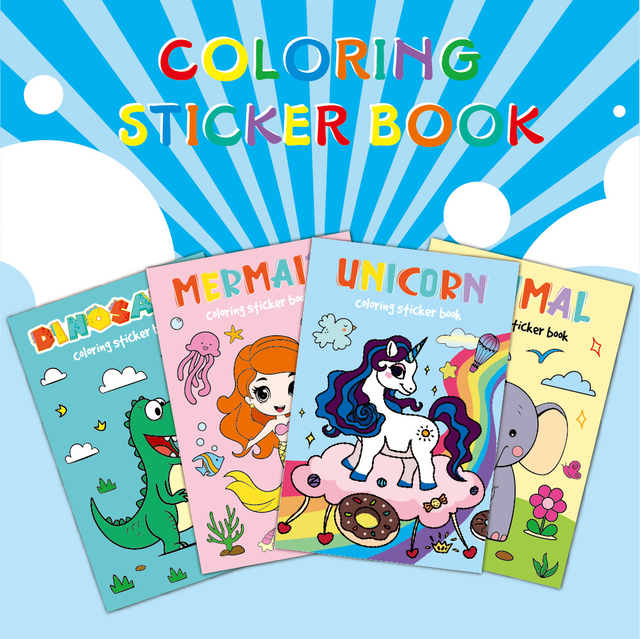 Coloring Sticker Book with Dinosaur Unicorn Mermaid Animal Theme DIY Sticker Book Gift for Kids
