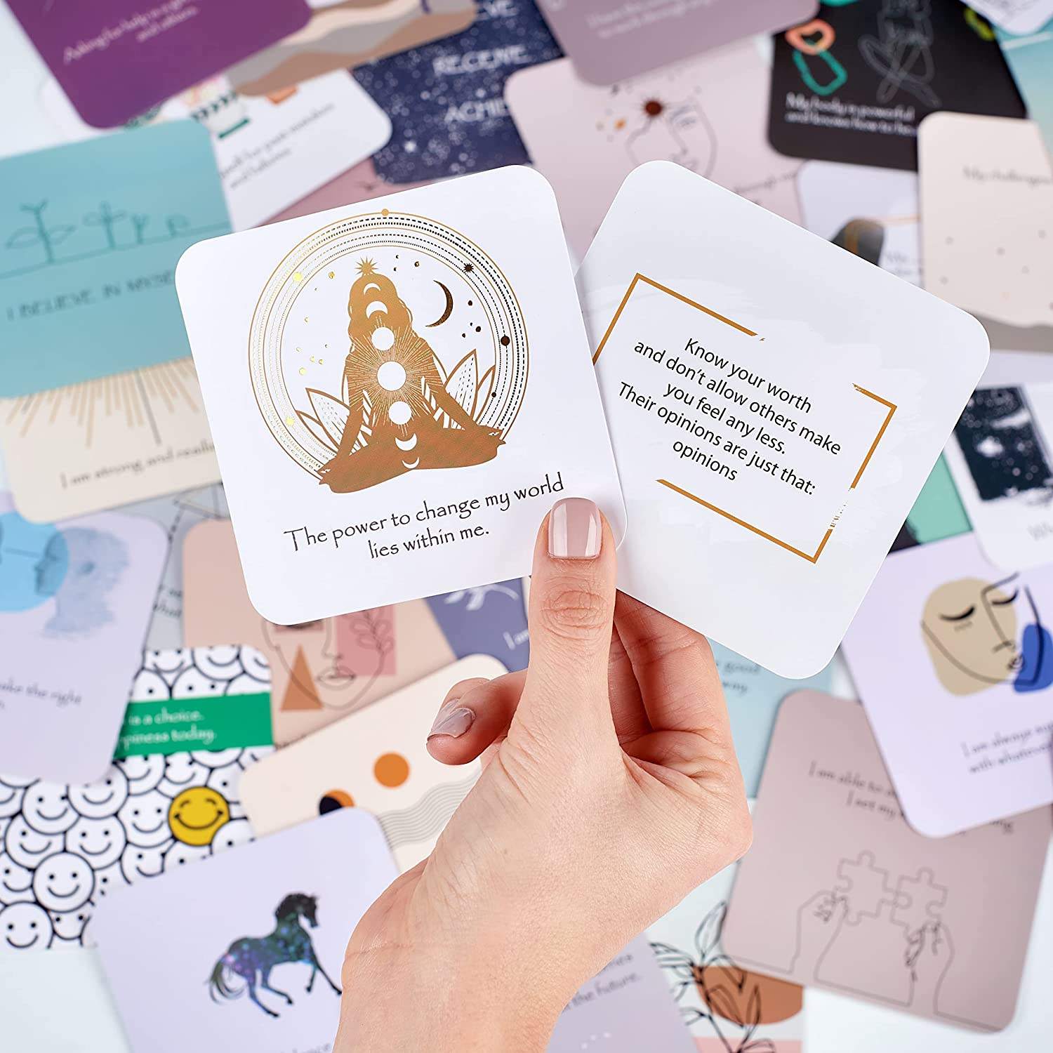 45Pcs Custom Print Round Corner Inspirational Mindfulness Cards Powerful Positive Affirmation Card Deck for Women