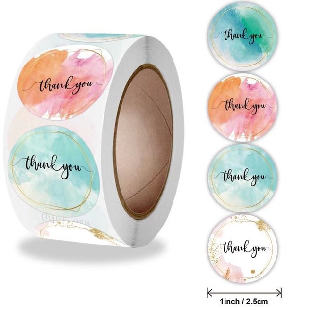 Custom Thank You Logo Stickers 500pcs Adhesive Label Sticker Paper Rainbow Silver Roll for Business Package Box Gift Present