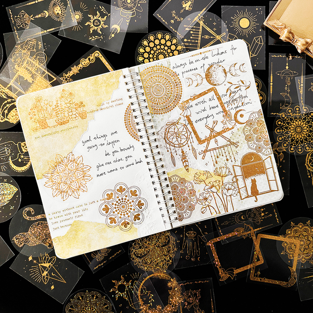 Holographic Hot Stamping Craft Stickers Gold Glitter Stickers for Junk Journals, Planners, Scrapbooking