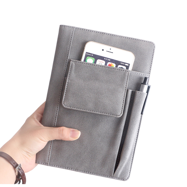 Refillable Lined Meeting Business Notebook with Front Pockets And Pen Pocket, Luxury A5 Size Hardcover Journal with 3 Pocket