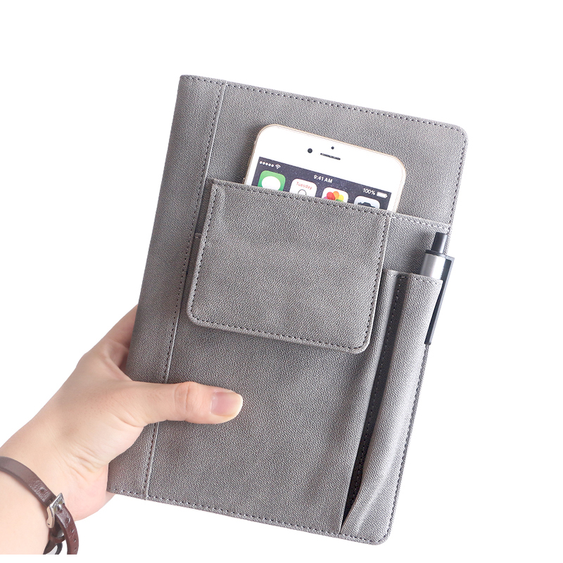 Refillable Lined Meeting Business Notebook with Front Pockets And Pen Pocket, Luxury A5 Size Hardcover Journal with 3 Pocket