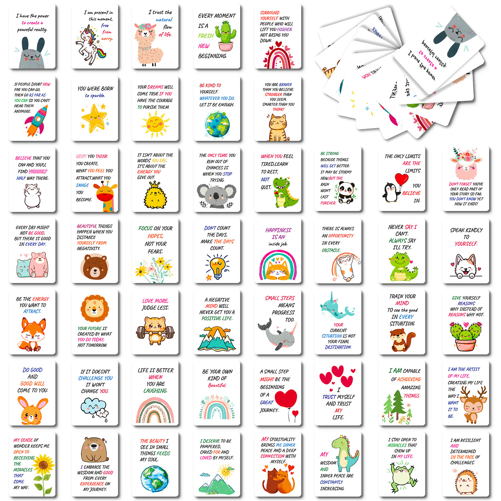 50 Unique Inspirational Cards Cute Motivational Kindness Mini Note Cards with Encouragement Quotes Daily Affirmations for Kids