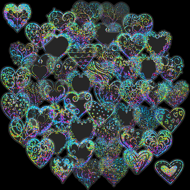 DIY Decorative Love Heart Shaped Transparent Holographic Glitter Stickers Laser Transparent Scrapbook Stickers