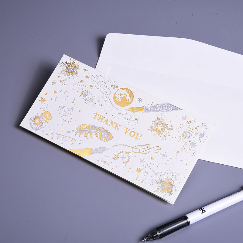 Bi-color Foil Stamped Folded Greeting Card Eco Friendly Recycled Paper Black White Wedding Thank You Cards with Envelope