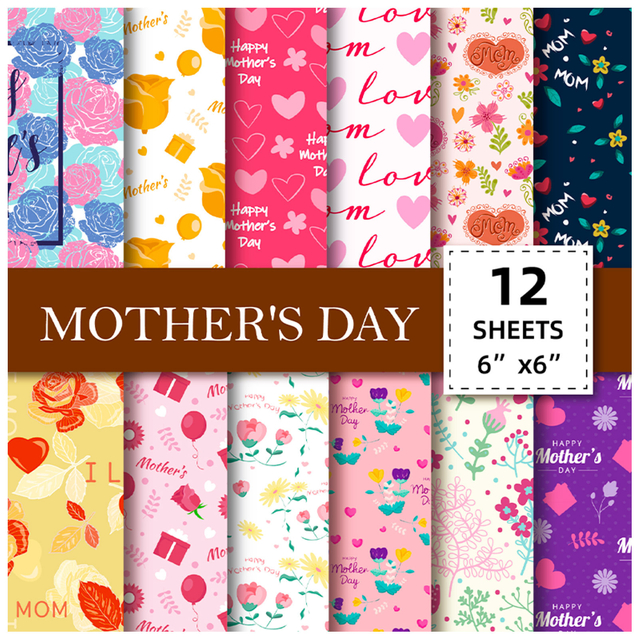 6x6in Mother's Day Pattern Scrapbook Paper Pads Scrapbook Premium Specialty Paper 15*15cm for DIY Background Card Making