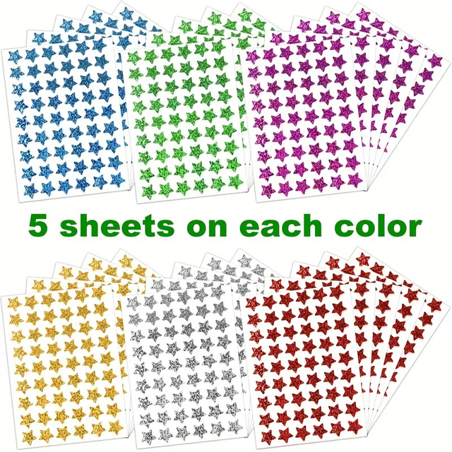 0.6" Diameter 6 Color Self Adhesive Holographic Small Shiny Star Stickers for Kids Reward Chart Behavior Chart Teacher Supplies