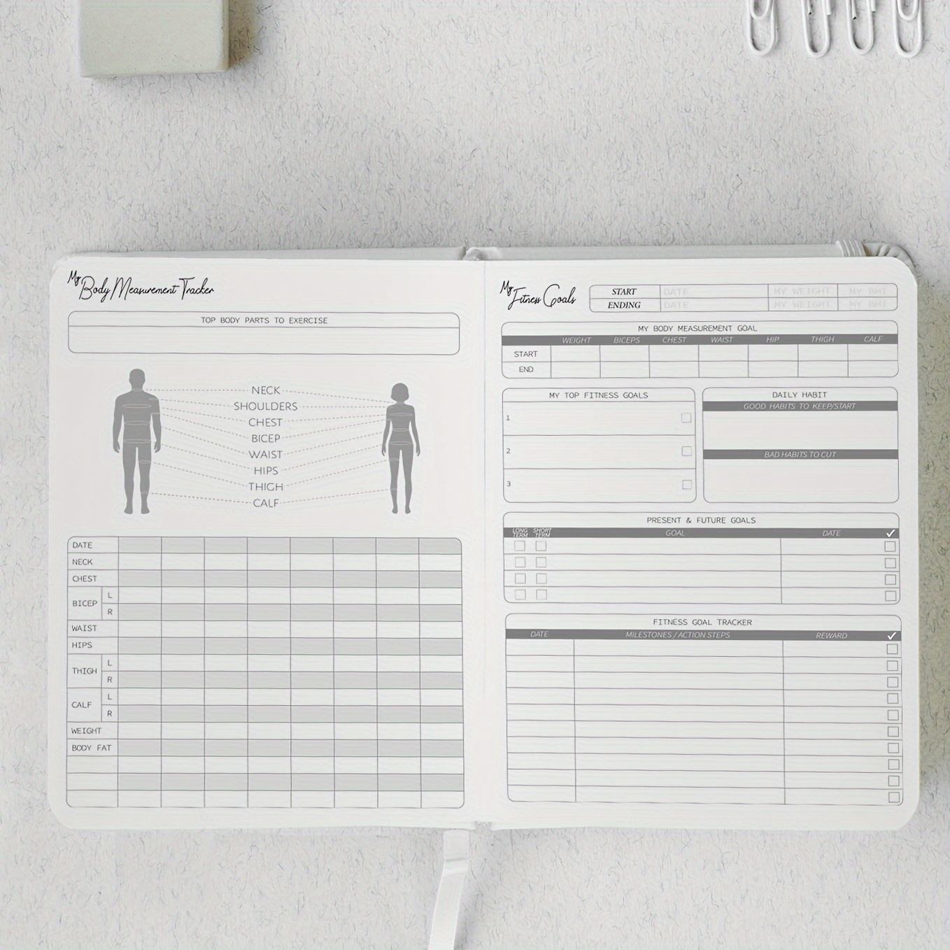 A5 Leatherette Fitness Planner Hardcover Workout Log Book to Track Exercise Progress for Women & Men