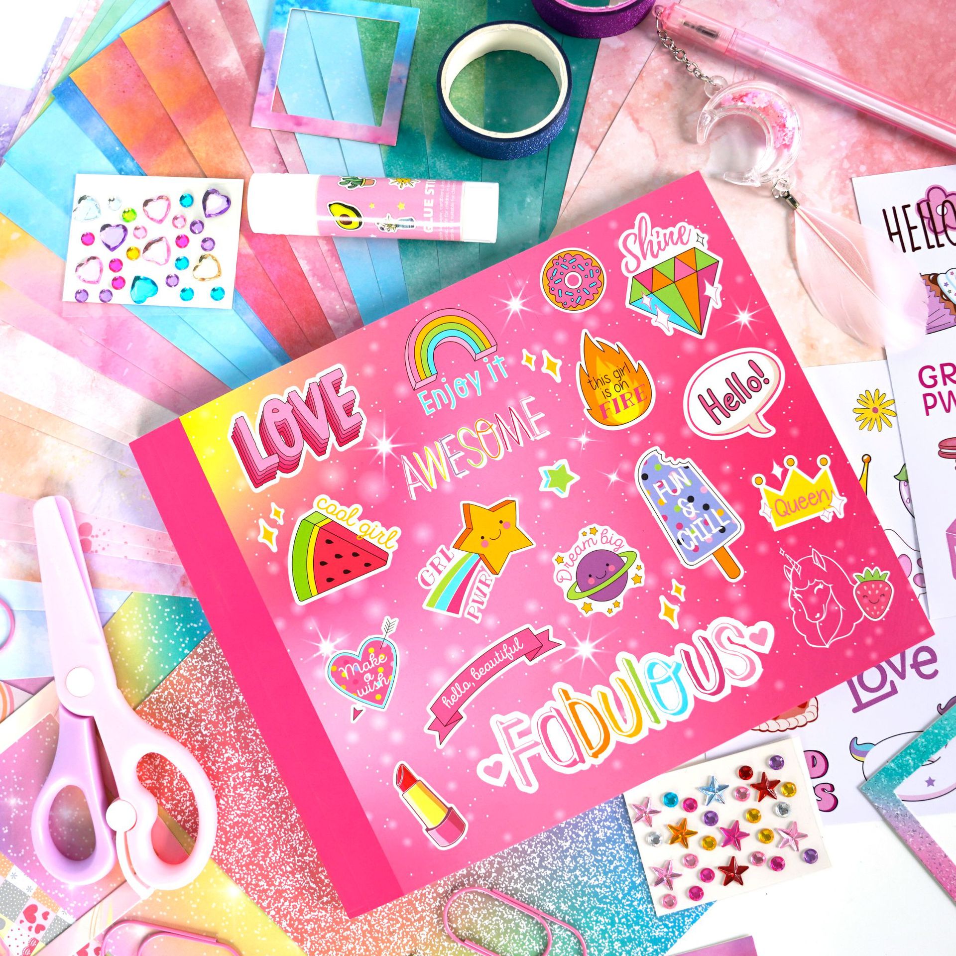 2025 DIY Journaling Set for Girls Gold Journal Kits Teenage 8-12 Scrapbook Kit Pink Cute Journal Diary Notebook Gift