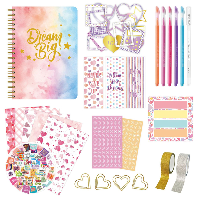 2025 Customized DIY Pen And Journal Set for Tween & Teen Girls Journaling Art Crafts Kit with Thin Stickers Scrapbook Set