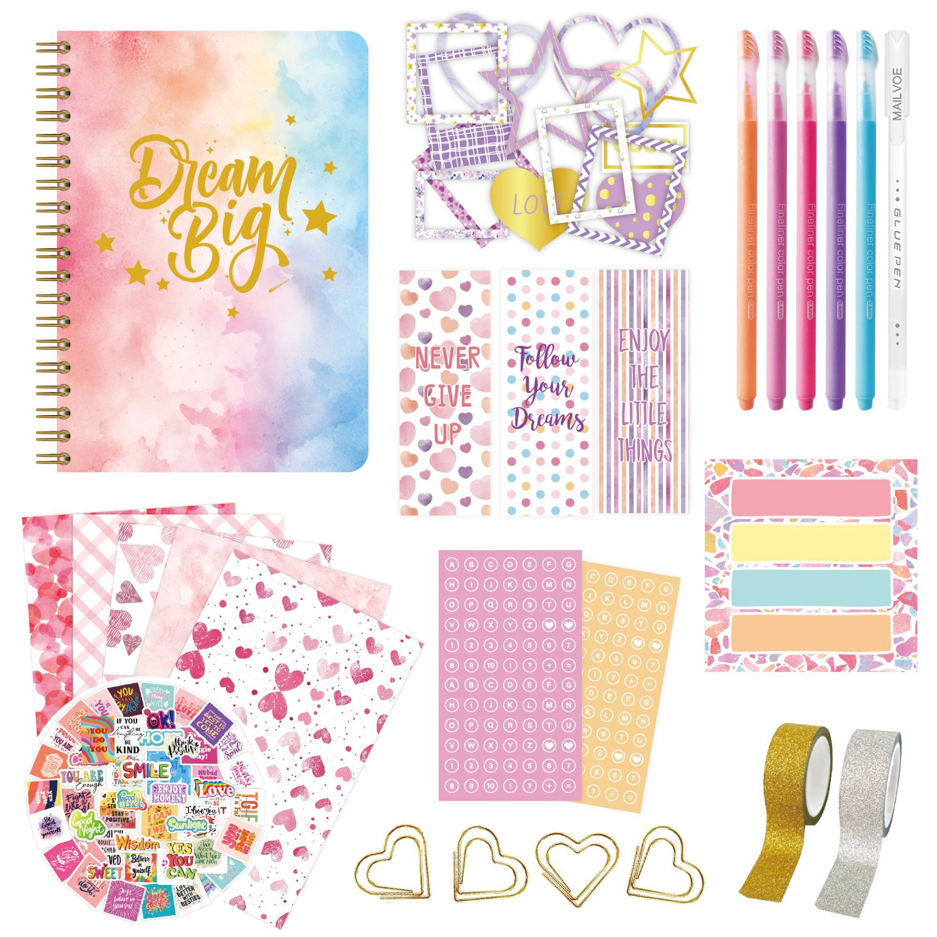 2025 Customized DIY Pen And Journal Set for Tween & Teen Girls Journaling Art Crafts Kit with Thin Stickers Scrapbook Set
