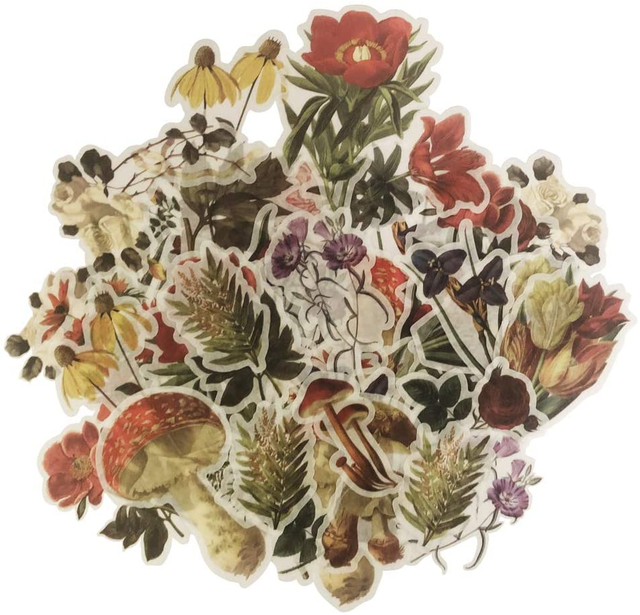 Watercolor Vintage Flower Plant Stickers Decals for Laptop Scrapbooking Journal 