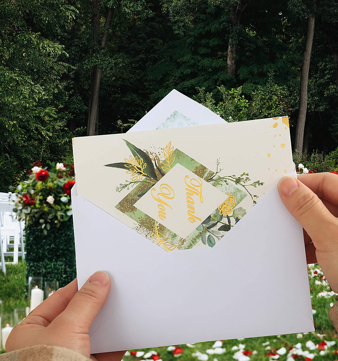 Gold Foil Greenery Thank you Cards with Envelopes