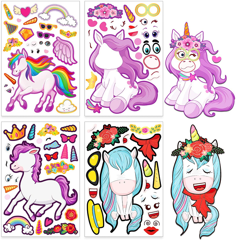 Kids DIY Craft Reusable Sticker Make A Unicorn Face Stickers