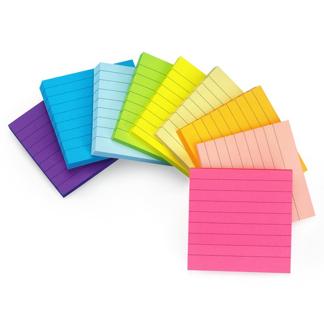 9 Bright Color 3x3 Self-Stick Notes Lined Sticky Notes Paper Memo Pad for Teacher
