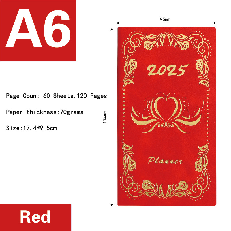 2025 A6 Luxury Free Design Service Pu Leather Cover Planner Notebooks Pocket Journal with Calendar