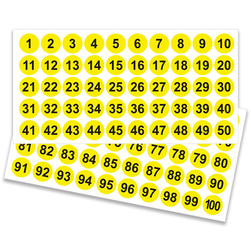 1-100 Round Colored Labels 1 Inch Self Adhesive Vinyl Number Decals For Office Inventory Storage Bins Consecutive Number Sticker
