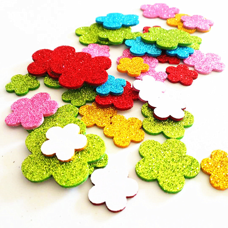 EVA Foam Puffy Die Cut Rainbow Glitter Stickers Sparkle Flower Shaped Decoration
