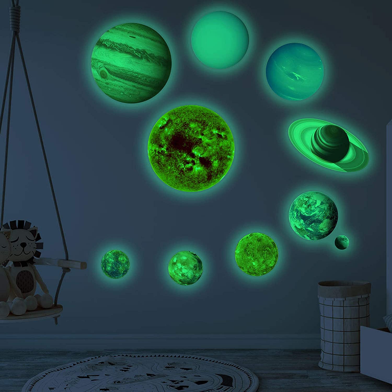 3D Self-Adhesive Glow in The Dark Nine Planet Solar System Glowing Stickers 