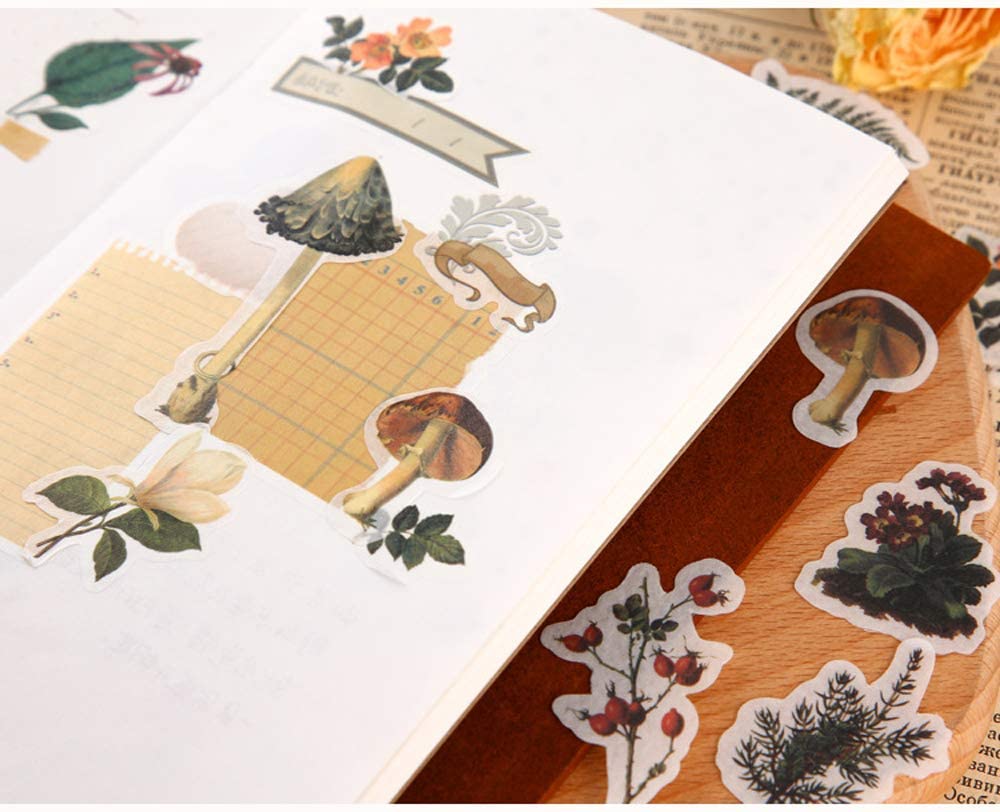 Decorative Stickers Forest Animal Plant Flowers Vintage Series Scrapbooking