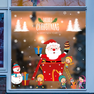 Cartoon Merry Christmas Decorative Window Stickers